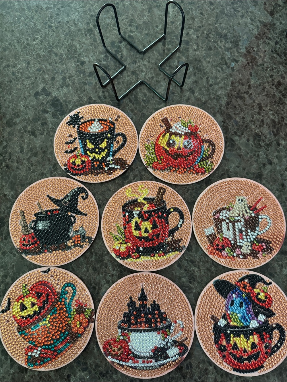 Halloween Mug Coasters Set of 8 - Diamond Art Vibrant Multicolor